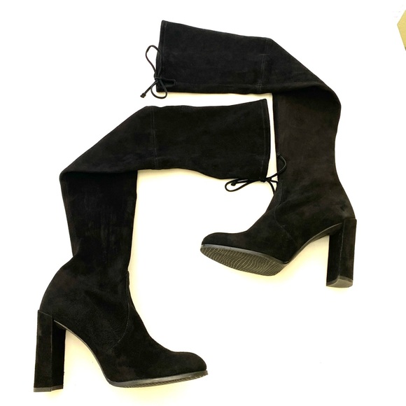 Stuart Weitzman Women's Black Nappa Stretch Suede Leather Over-The-Knee Boots - Picture 9 of 16